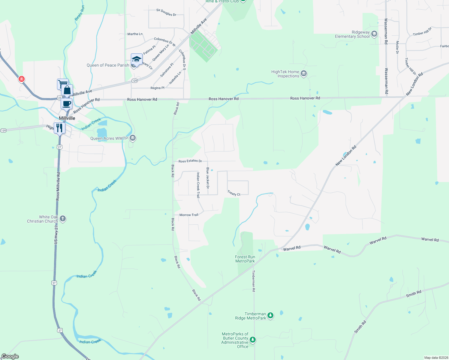 map of restaurants, bars, coffee shops, grocery stores, and more near 1369 Treaty Ct in Hamilton