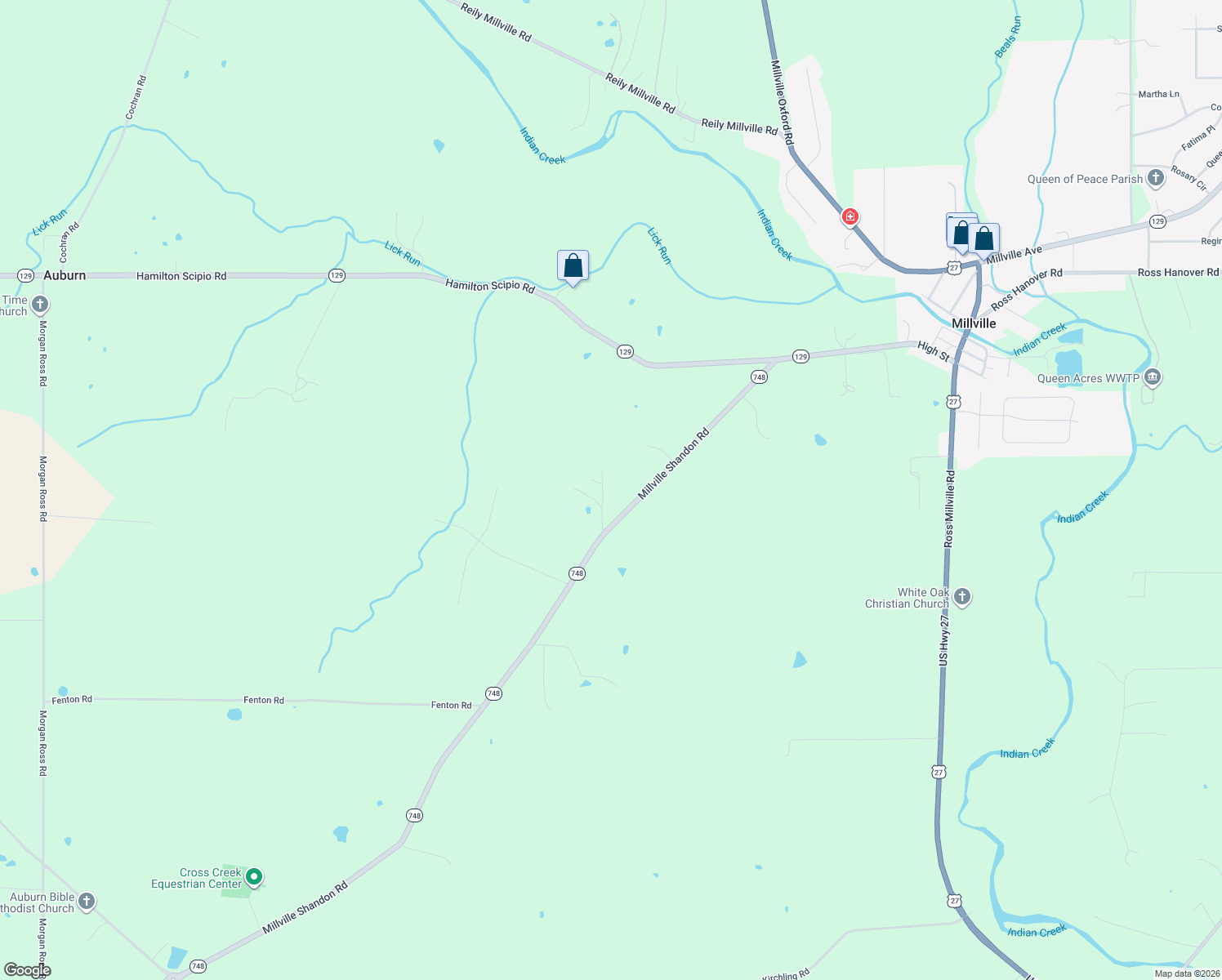 map of restaurants, bars, coffee shops, grocery stores, and more near 1365 Millville Shandon Road in Hamilton