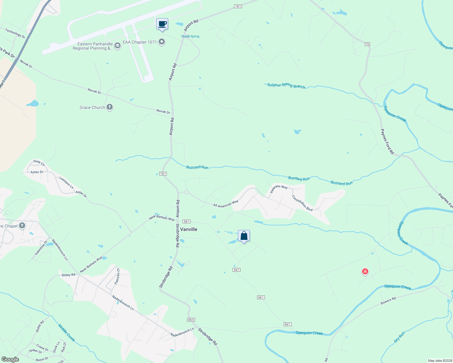 map of restaurants, bars, coffee shops, grocery stores, and more near 229 Freedom Lane in Martinsburg