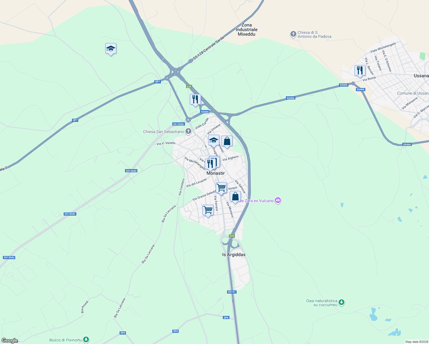 map of restaurants, bars, coffee shops, grocery stores, and more near 109 Via Nazionale in Monastir