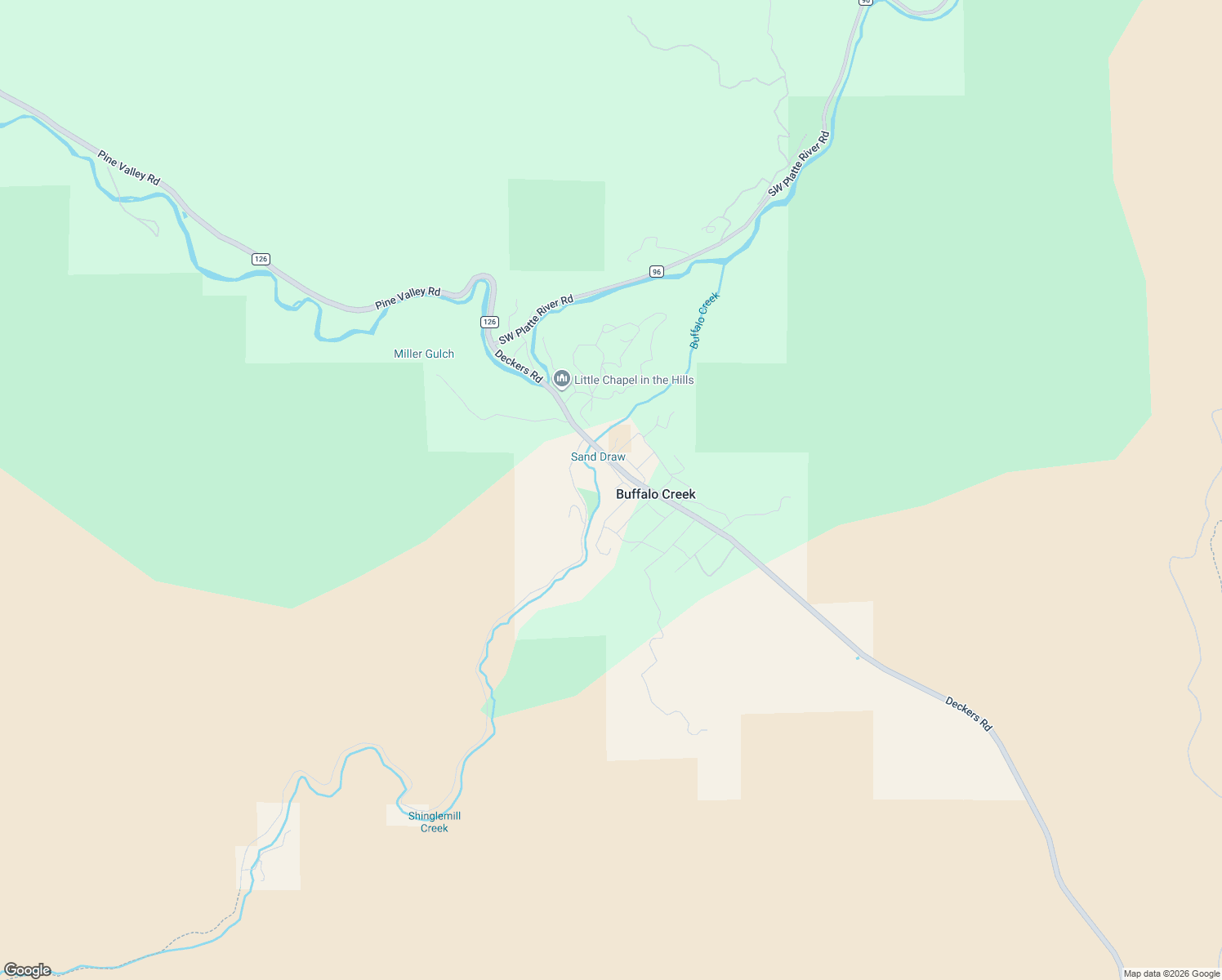 map of restaurants, bars, coffee shops, grocery stores, and more near 18073 County Road 126 in Pine