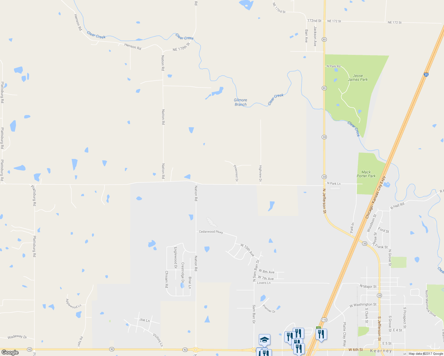 map of restaurants, bars, coffee shops, grocery stores, and more near 16006 Northeast 162 Street in Kearney