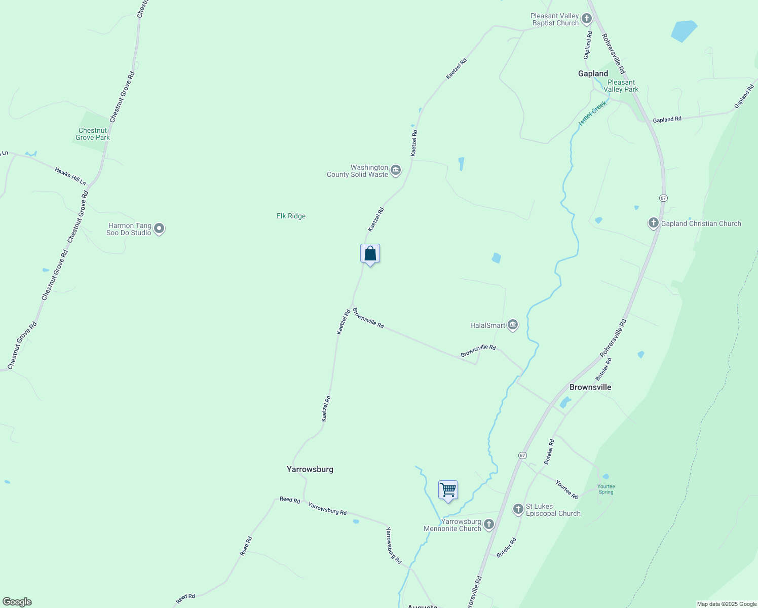 map of restaurants, bars, coffee shops, grocery stores, and more near 19820 Brownsville Road in Knoxville