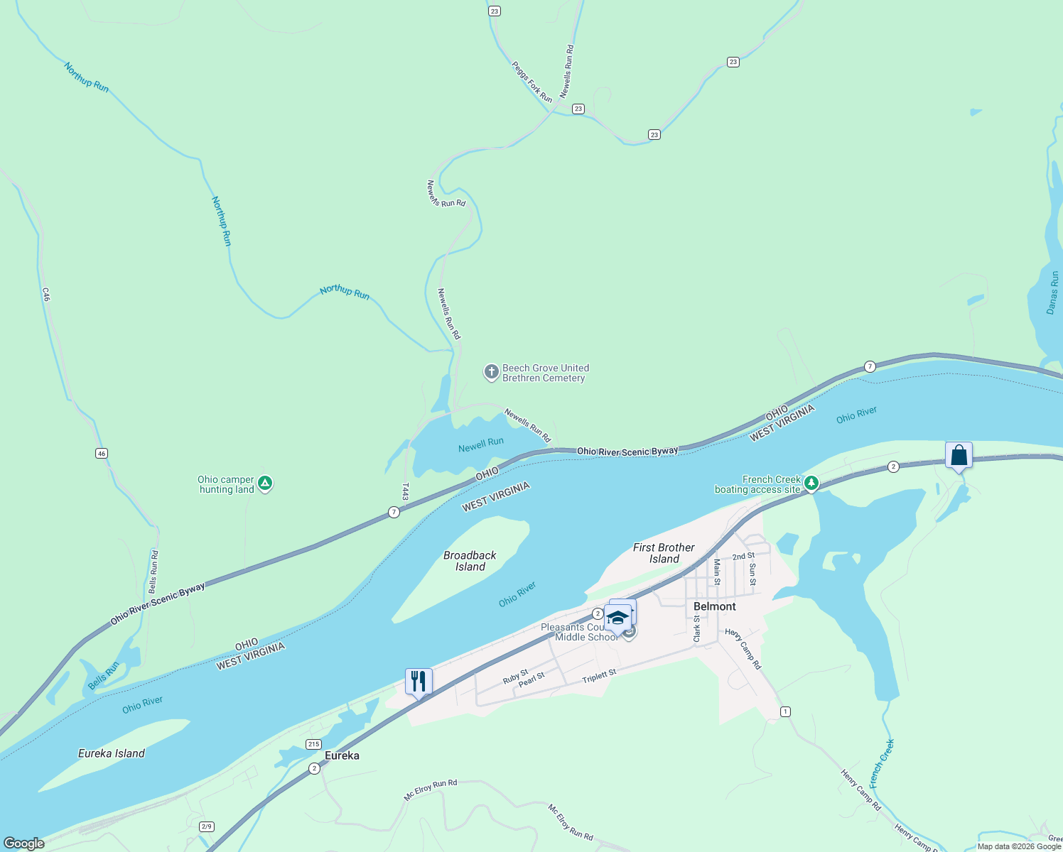 map of restaurants, bars, coffee shops, grocery stores, and more near 160 newells run rd in Newport