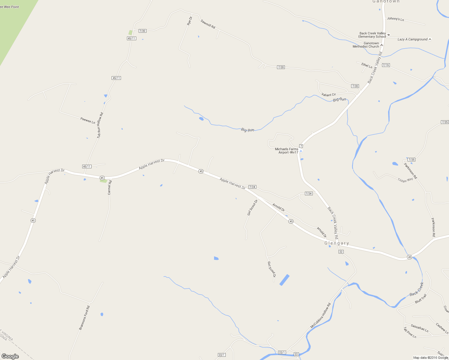 map of restaurants, bars, coffee shops, grocery stores, and more near West Virginia 45 in Hedgesville