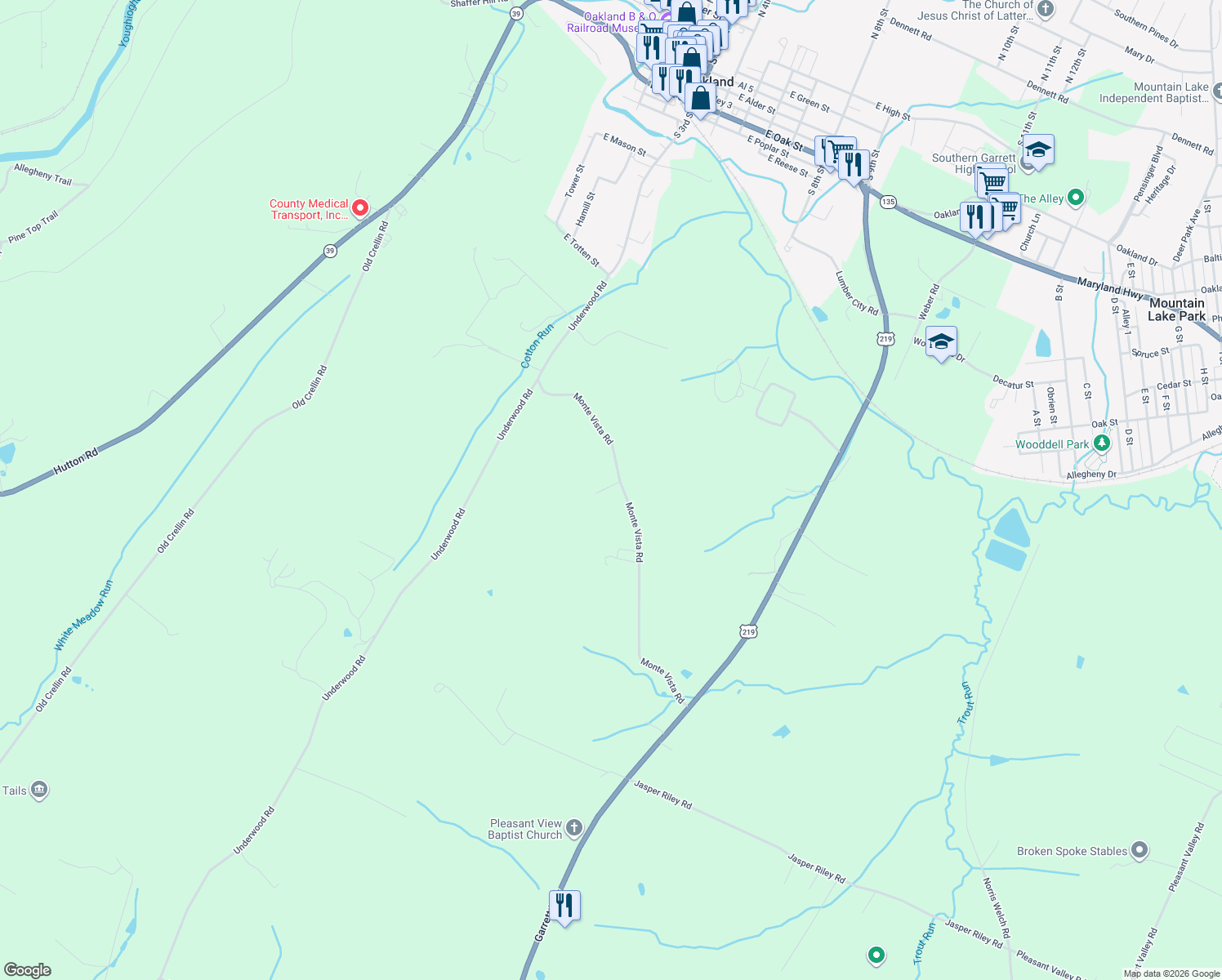 map of restaurants, bars, coffee shops, grocery stores, and more near 697 Monte Vista Road in Oakland