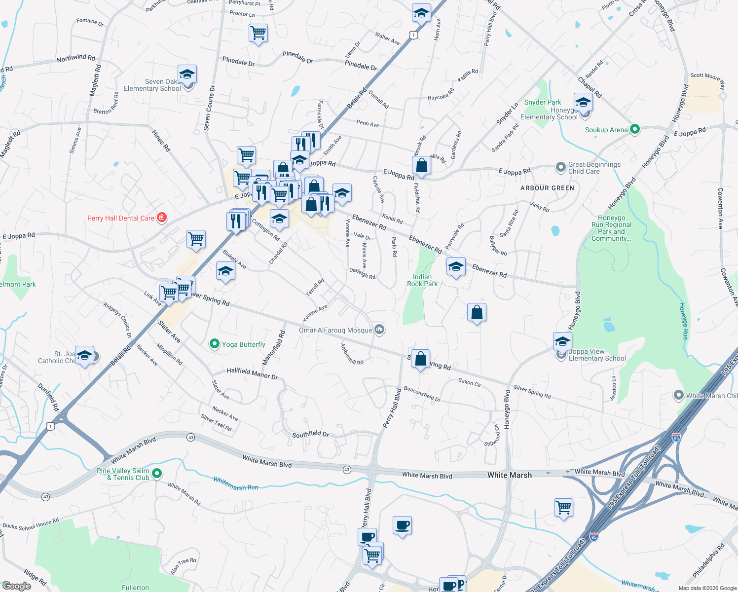 map of restaurants, bars, coffee shops, grocery stores, and more near 8 Bryce Court in Nottingham