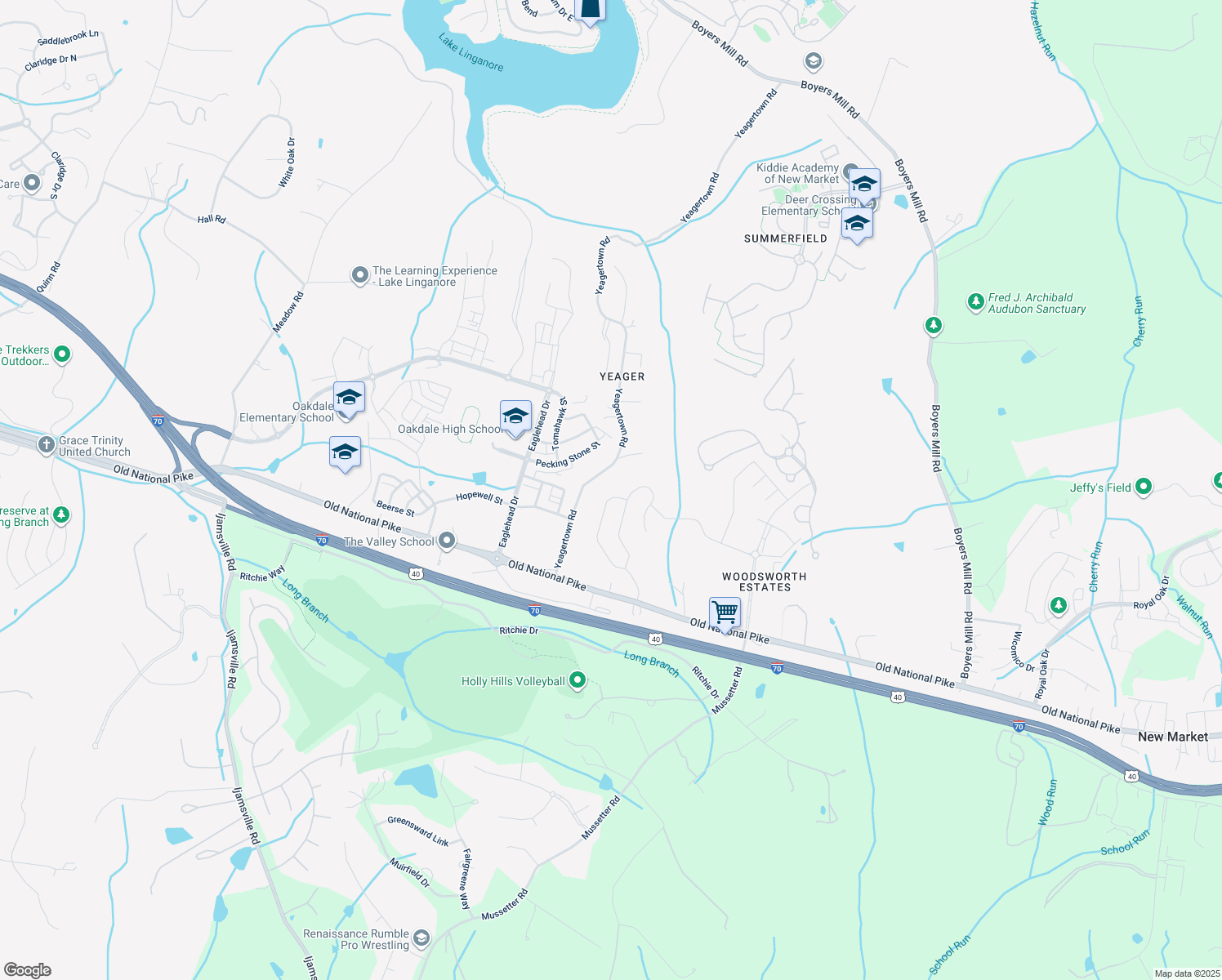 map of restaurants, bars, coffee shops, grocery stores, and more near 5640 Jordan Boulevard in New Market