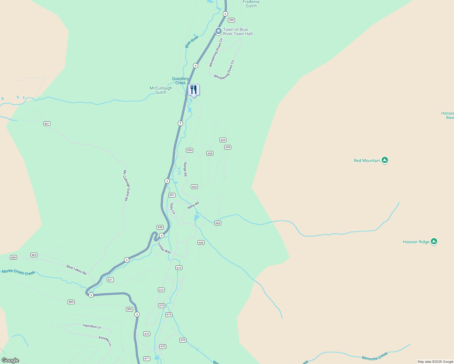map of restaurants, bars, coffee shops, grocery stores, and more near 1013 Range Road in Breckenridge