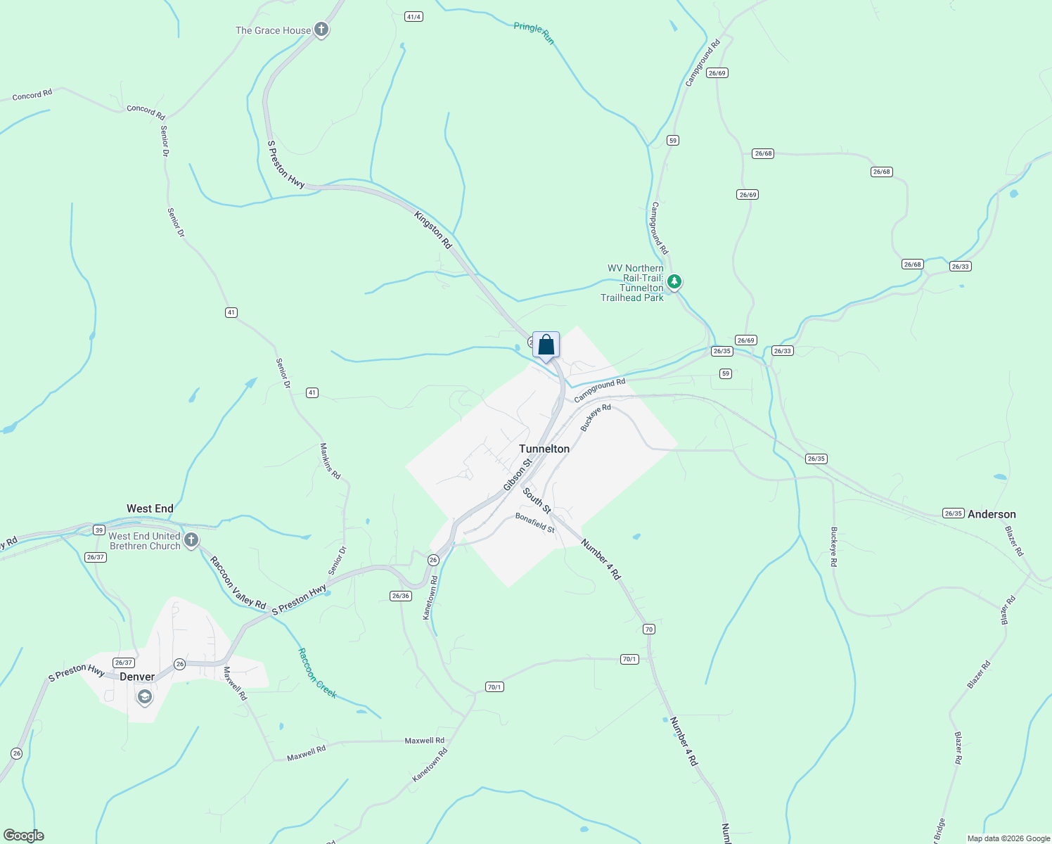 map of restaurants, bars, coffee shops, grocery stores, and more near 24 Maple St in Tunnelton