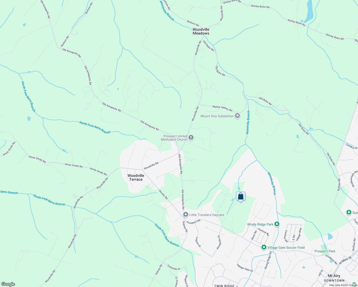 map of restaurants, bars, coffee shops, grocery stores, and more near 13646 Old Annapolis Road in Mount Airy