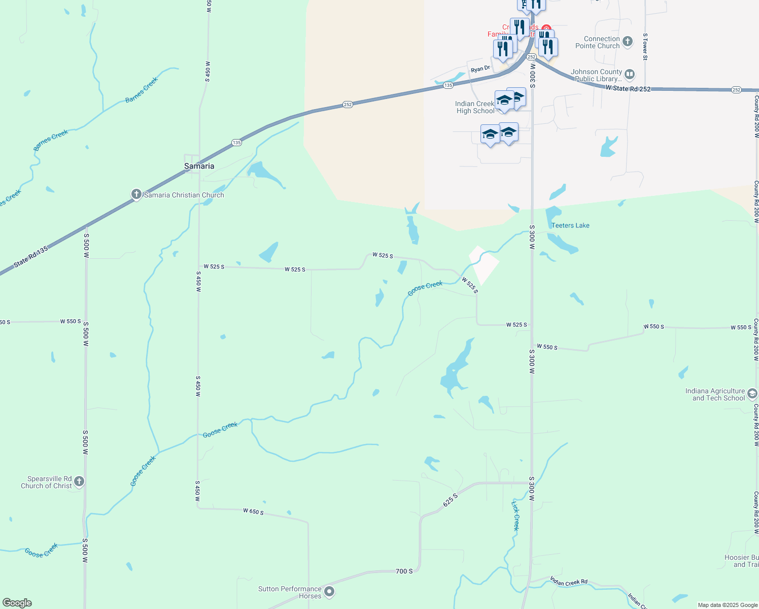 map of restaurants, bars, coffee shops, grocery stores, and more near 3717 West 525 South in Trafalgar