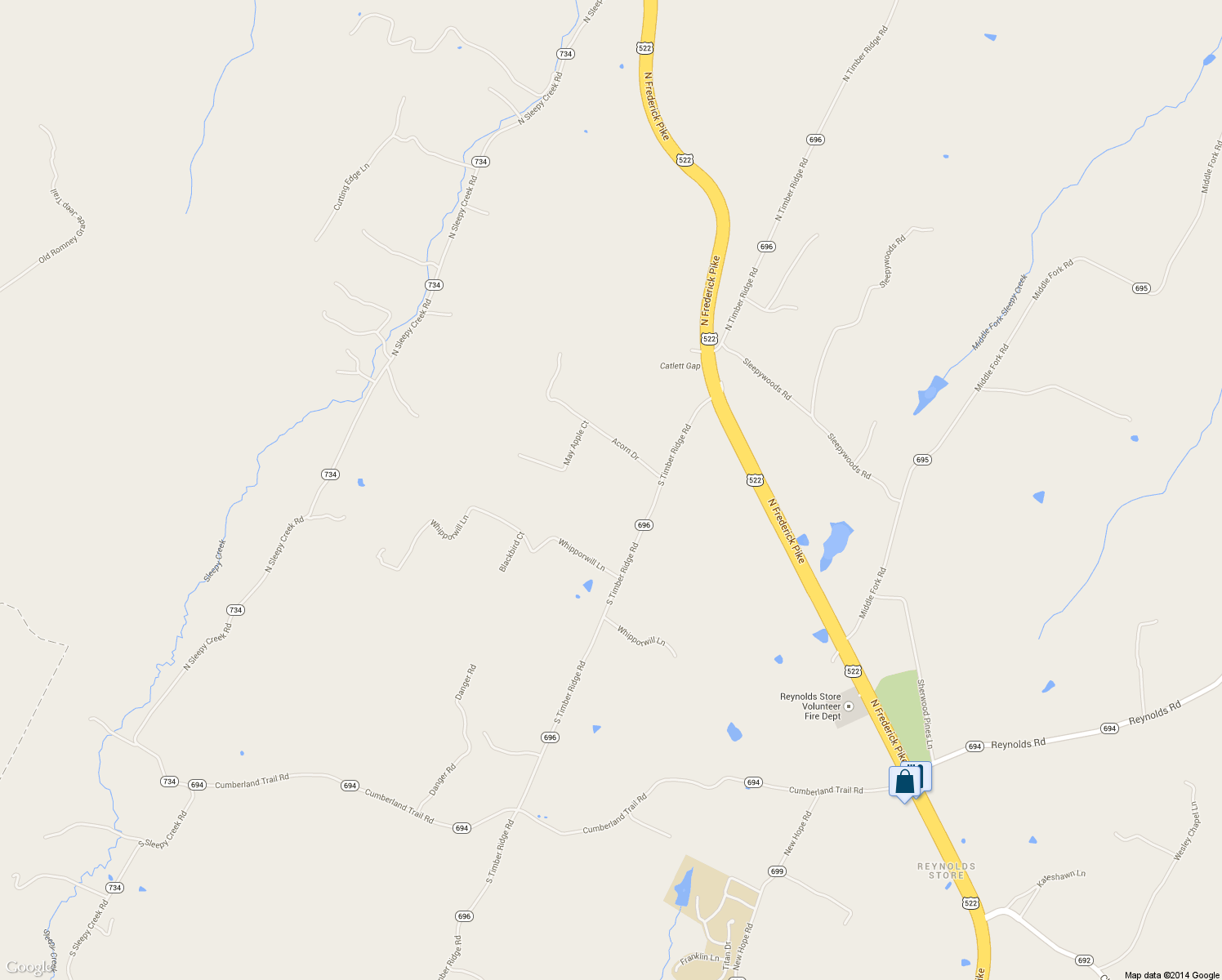map of restaurants, bars, coffee shops, grocery stores, and more near 1793 South Timber Ridge Road in Cross Junction