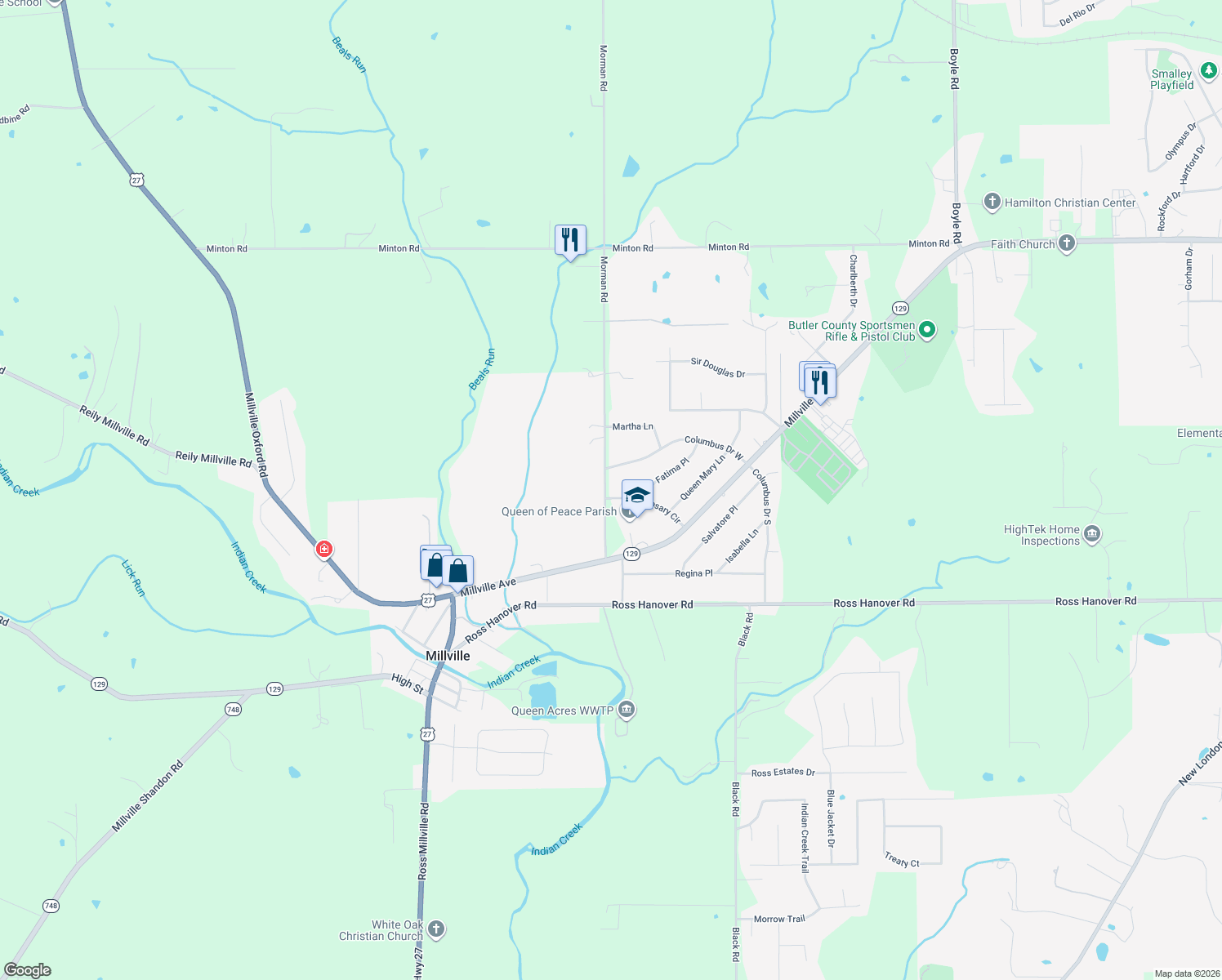map of restaurants, bars, coffee shops, grocery stores, and more near 182 Morman Road in Hamilton