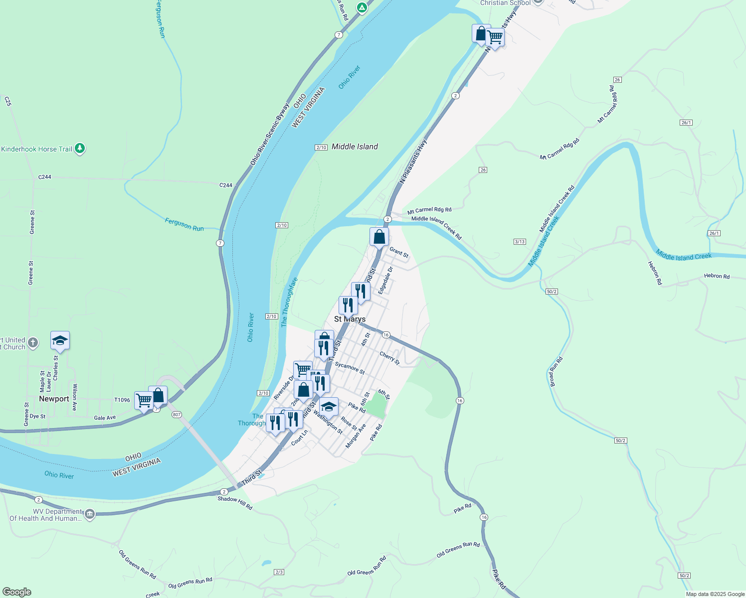 map of restaurants, bars, coffee shops, grocery stores, and more near 205 Fairview Avenue in St. Marys