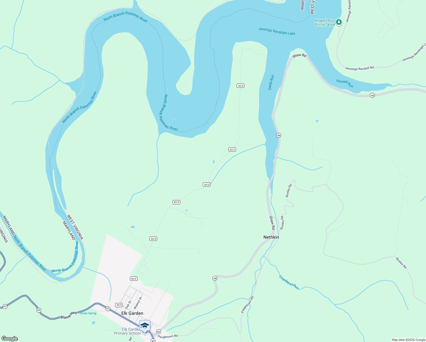 map of restaurants, bars, coffee shops, grocery stores, and more near 1556 Shadyside Road in Elk Garden