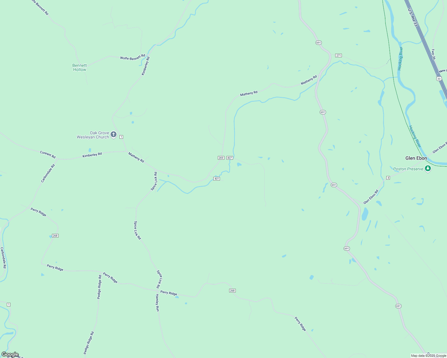 map of restaurants, bars, coffee shops, grocery stores, and more near 3575 Byers Road in Nelsonville