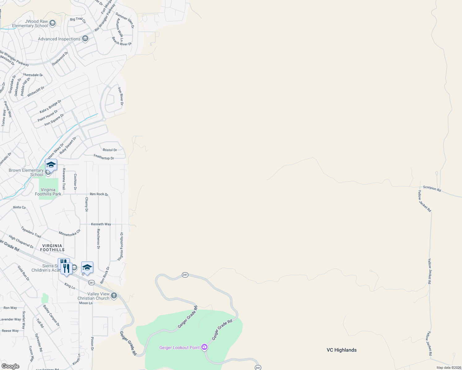 map of restaurants, bars, coffee shops, grocery stores, and more near 1950 Scorpion Road in Reno