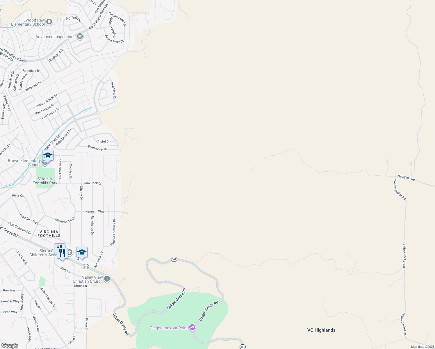 map of restaurants, bars, coffee shops, grocery stores, and more near 1950 Scorpion Road in Reno
