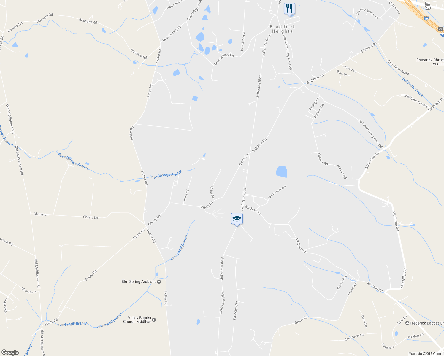 map of restaurants, bars, coffee shops, grocery stores, and more near 6121 Elaine Drive in Jefferson