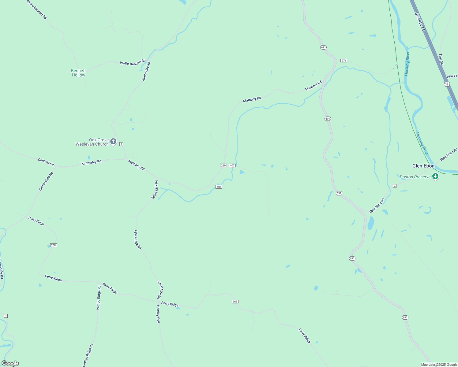 map of restaurants, bars, coffee shops, grocery stores, and more near 3575 Byers Road in Nelsonville