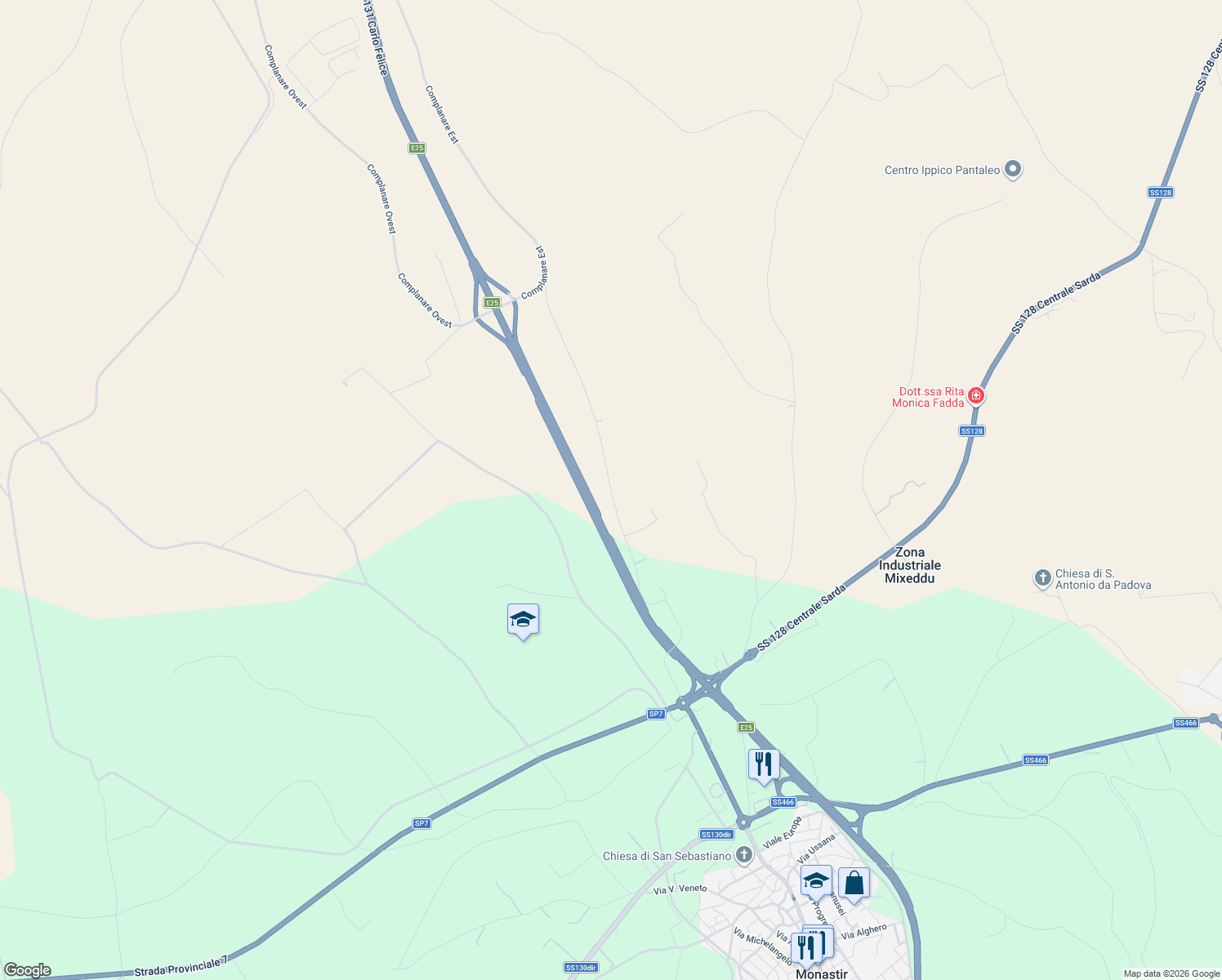 map of restaurants, bars, coffee shops, grocery stores, and more near in Metropolitan City of Cagliari