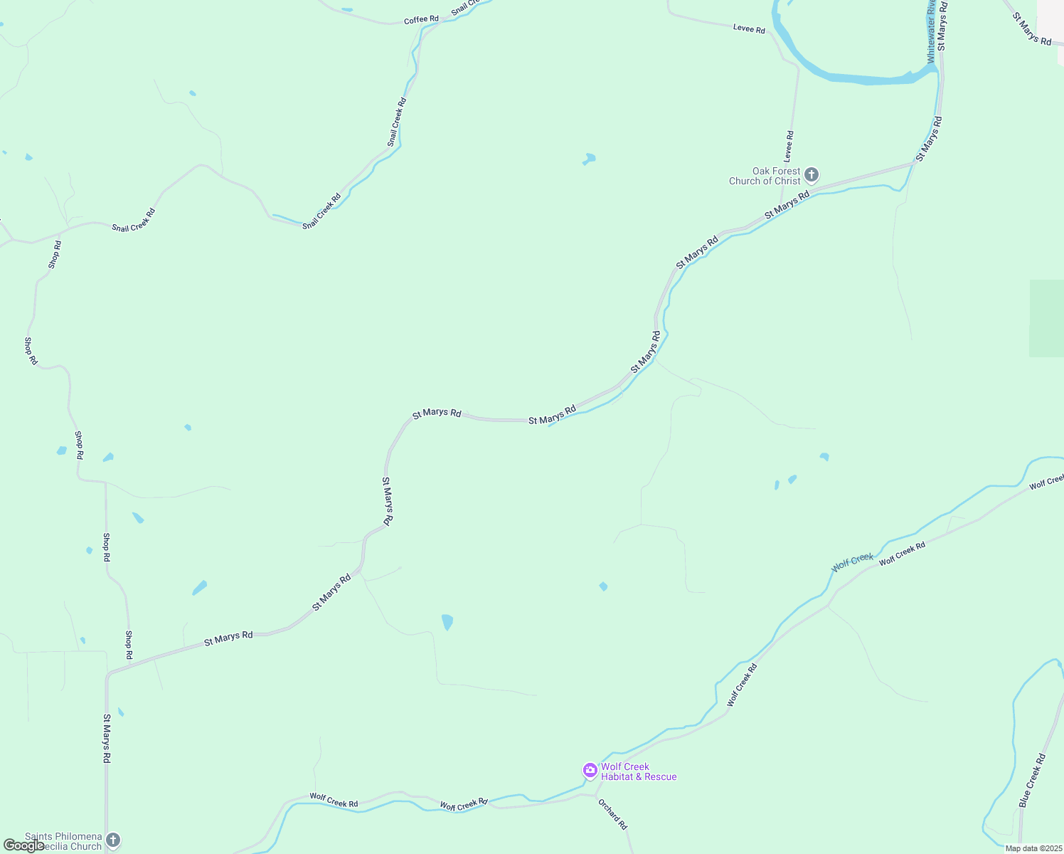 map of restaurants, bars, coffee shops, grocery stores, and more near 15034 Saint Marys Road in Brookville