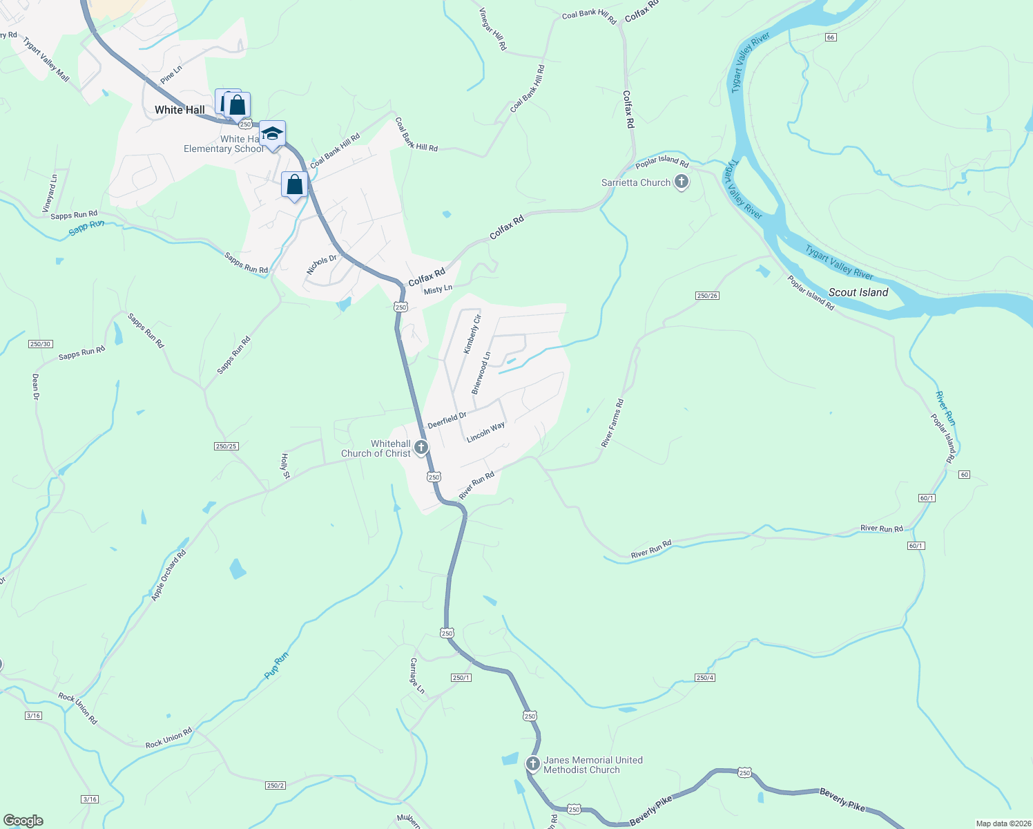 map of restaurants, bars, coffee shops, grocery stores, and more near 7001 Scenic View Drive in Fairmont
