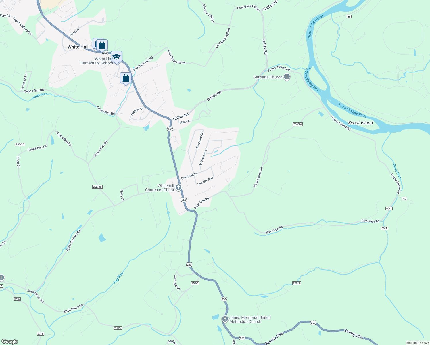 map of restaurants, bars, coffee shops, grocery stores, and more near 7001-7003 Scenic View Drive in Fairmont