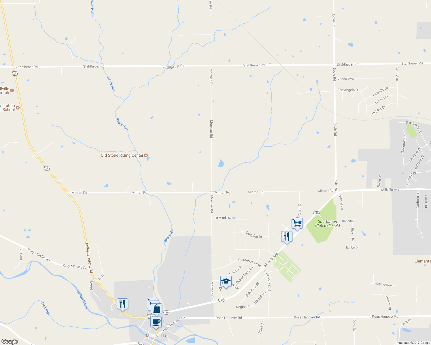 map of restaurants, bars, coffee shops, grocery stores, and more near 670 Morman Road in Hamilton