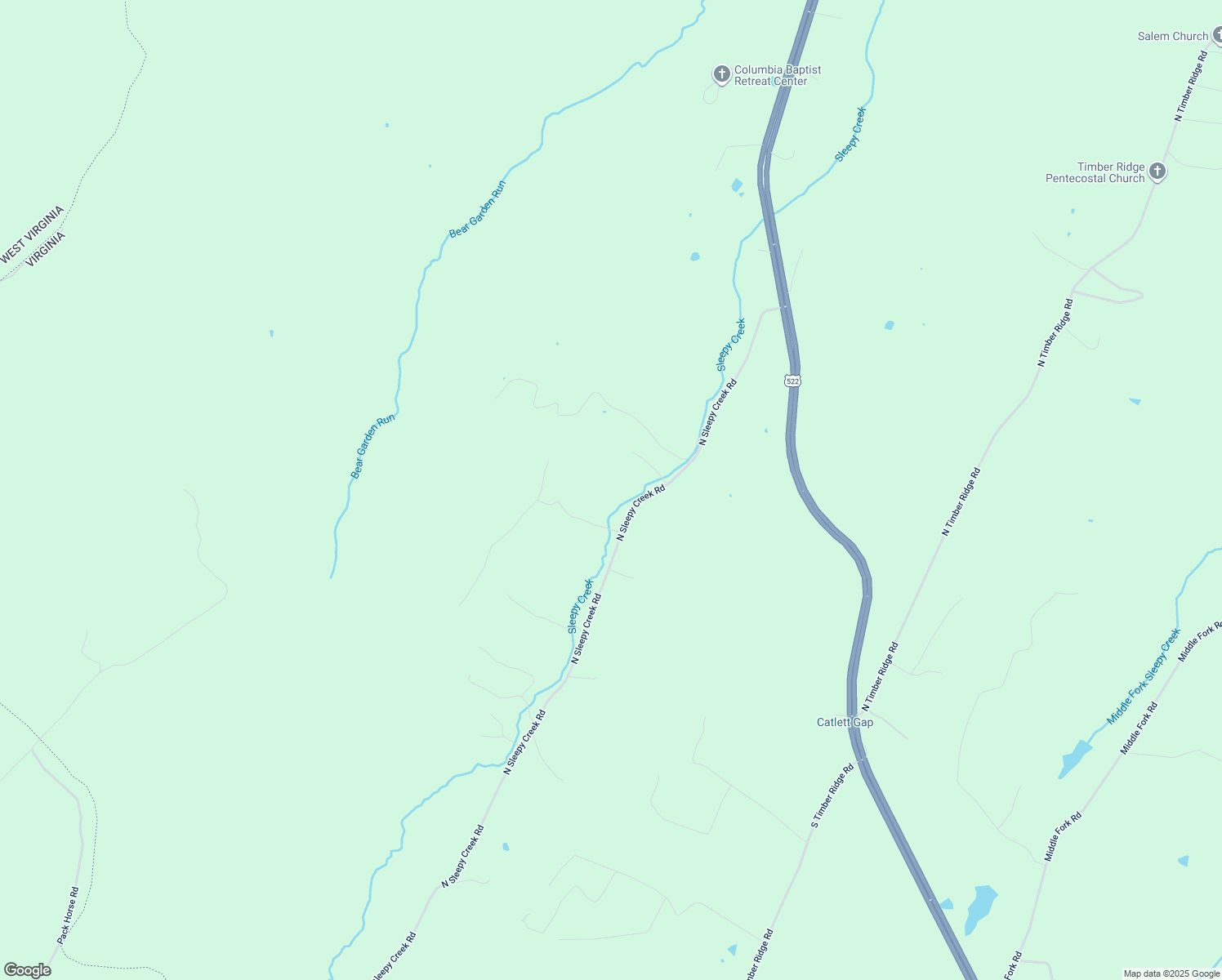map of restaurants, bars, coffee shops, grocery stores, and more near 2355 North Sleepy Creek Road in Cross Junction