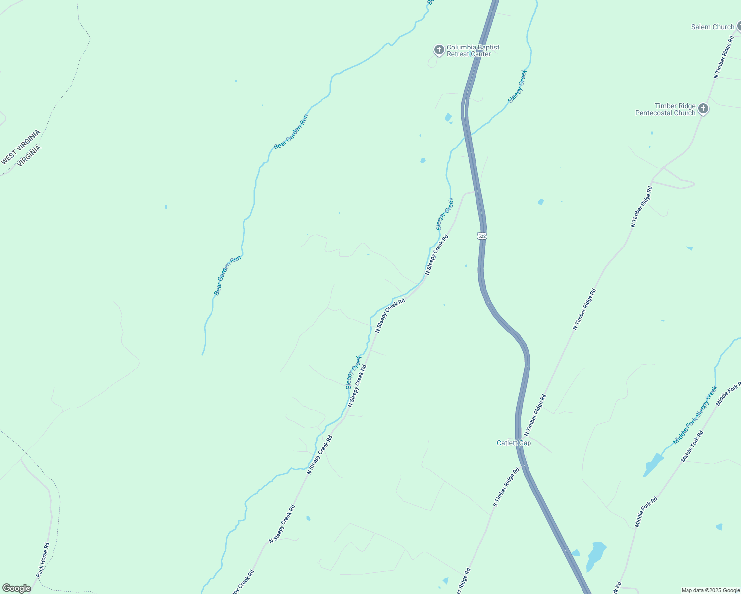 map of restaurants, bars, coffee shops, grocery stores, and more near 2355 North Sleepy Creek Road in Cross Junction