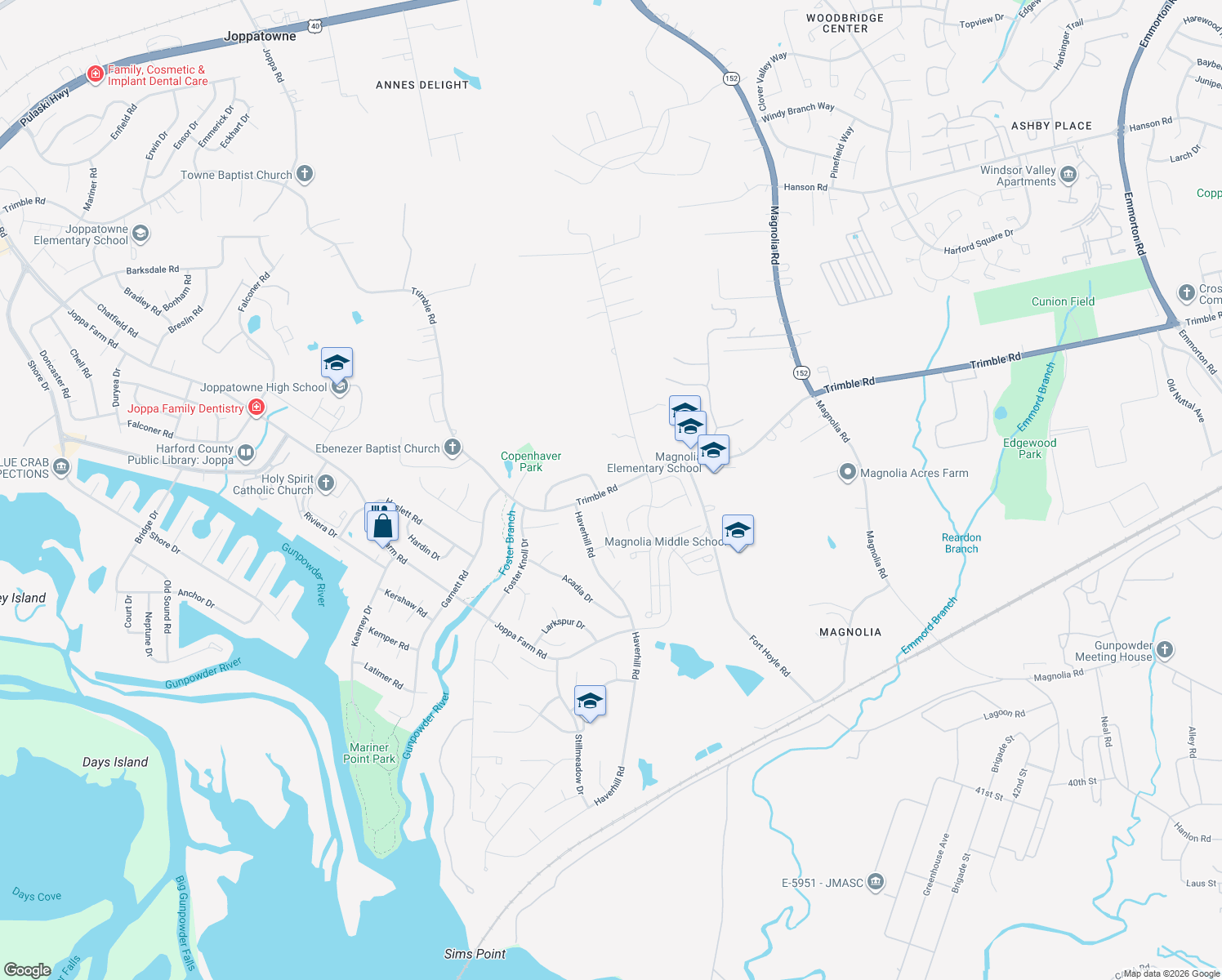 map of restaurants, bars, coffee shops, grocery stores, and more near 724-798 Trimble Road in Joppa