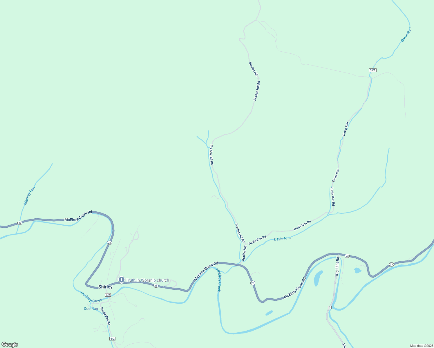 map of restaurants, bars, coffee shops, grocery stores, and more near Braden Hill Road in Tyler County