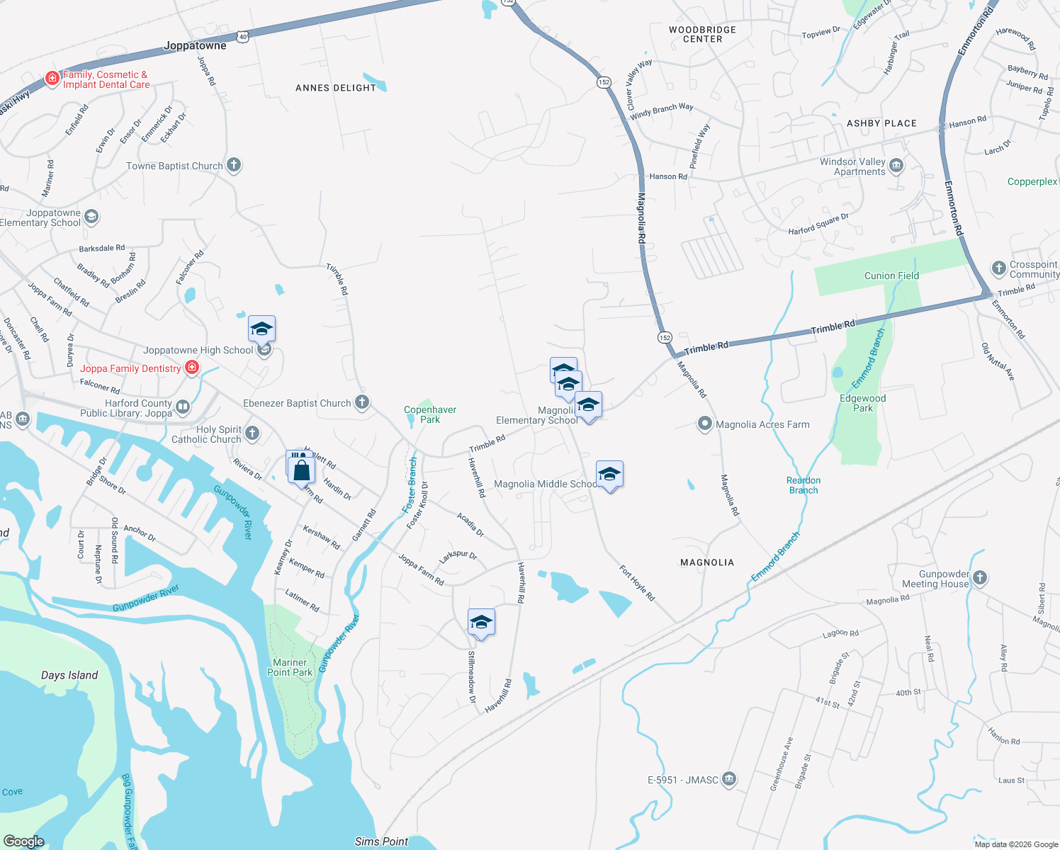 map of restaurants, bars, coffee shops, grocery stores, and more near 798 Trimble Road in Harford County