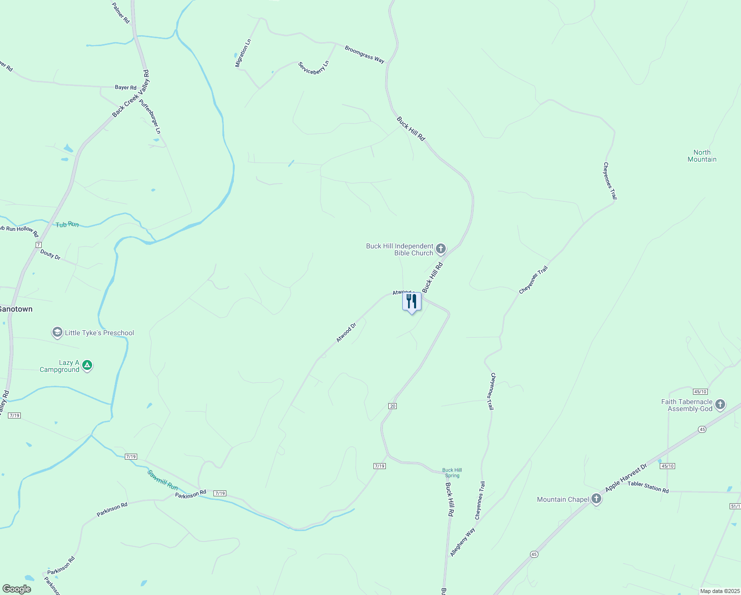 map of restaurants, bars, coffee shops, grocery stores, and more near 228 Atwood Drive in Gerrardstown