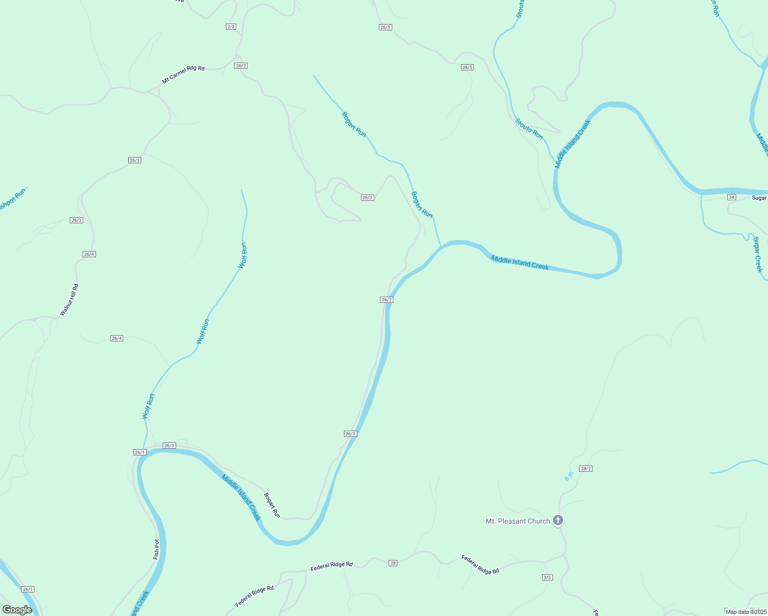 map of restaurants, bars, coffee shops, grocery stores, and more near Bogart Run in Pleasants County