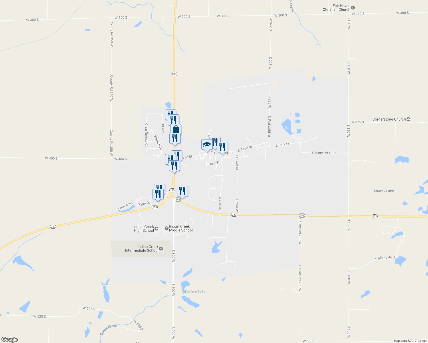 map of restaurants, bars, coffee shops, grocery stores, and more near 204 Kentucky Street in Trafalgar