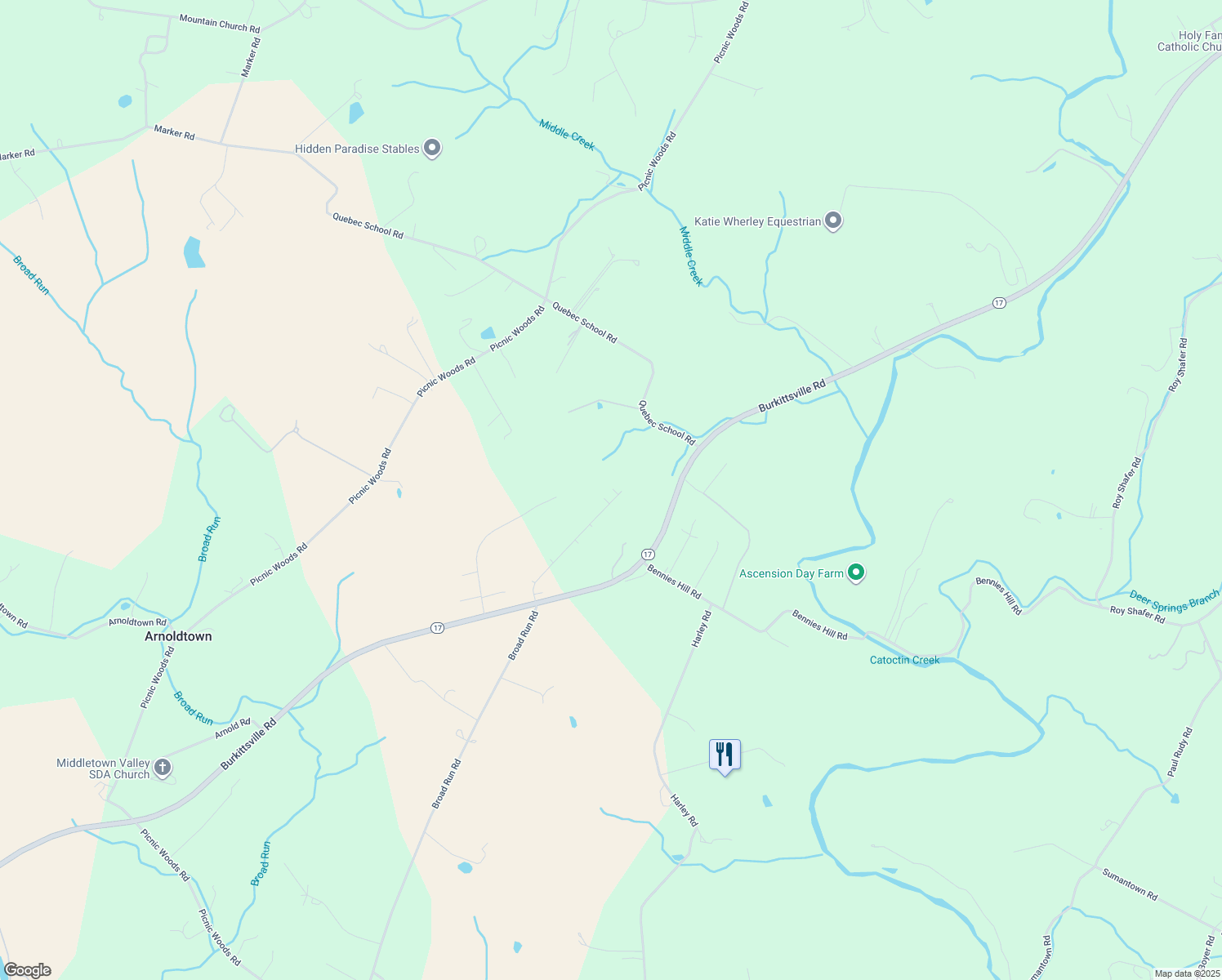 map of restaurants, bars, coffee shops, grocery stores, and more near 6516 Schneider Drive in Middletown