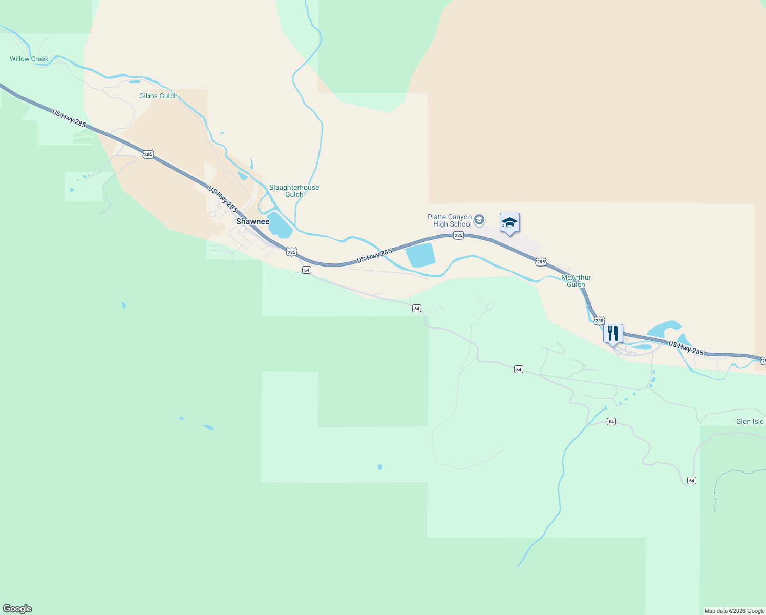 map of restaurants, bars, coffee shops, grocery stores, and more near 364 County Road 64 in Shawnee