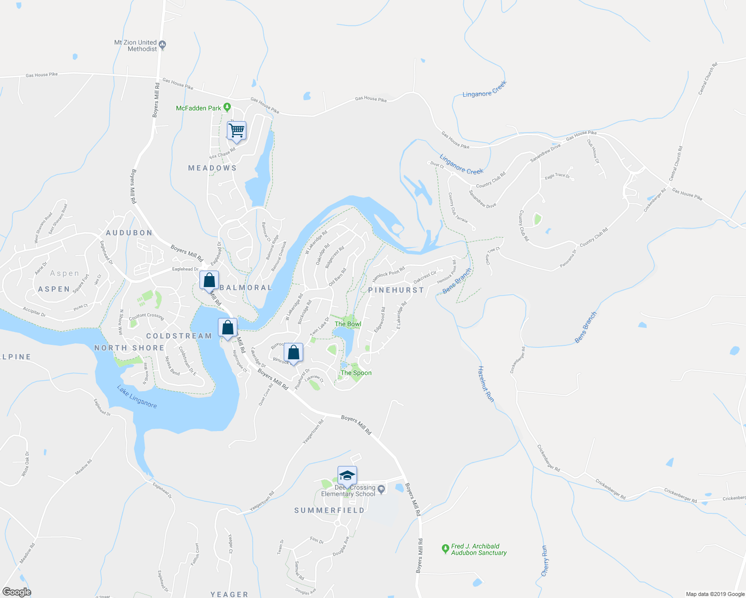 map of restaurants, bars, coffee shops, grocery stores, and more near 10801 N Glade Ct in New Market