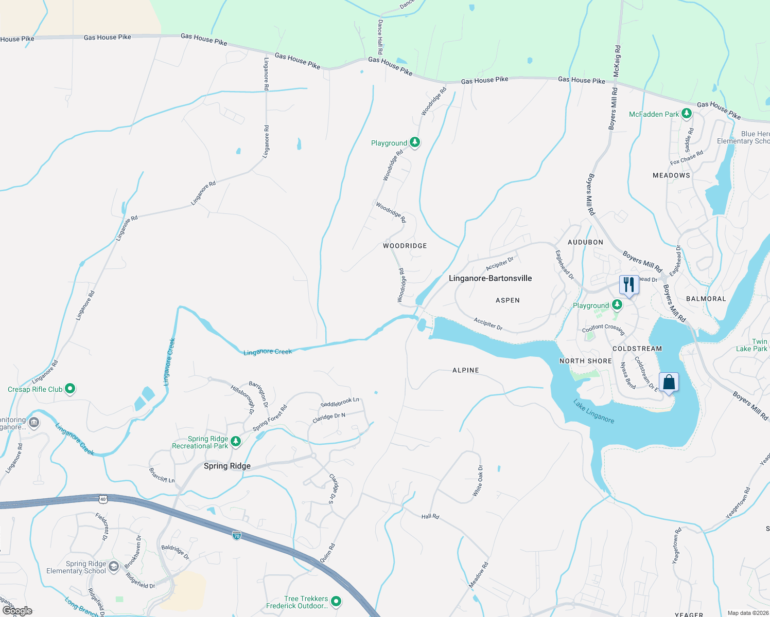 map of restaurants, bars, coffee shops, grocery stores, and more near 6769 Parkside Road in New Market