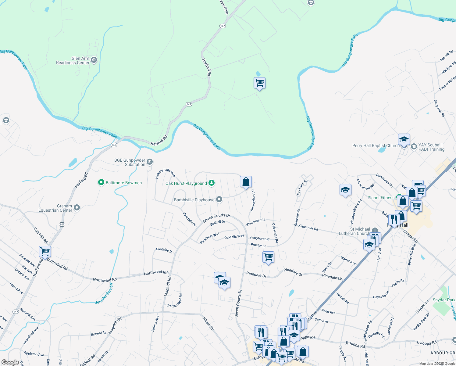map of restaurants, bars, coffee shops, grocery stores, and more near 43 Parkhill Place in Nottingham