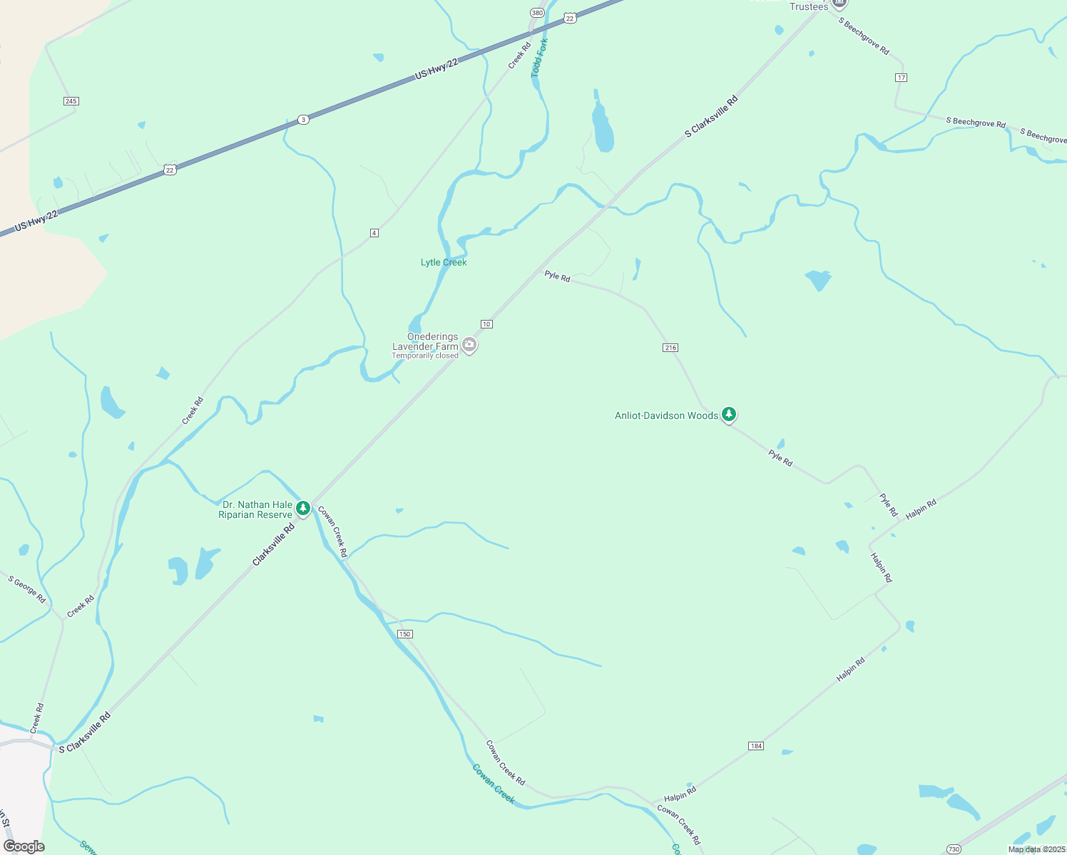 map of restaurants, bars, coffee shops, grocery stores, and more near 2305 South Clarksville Road in Clarksville