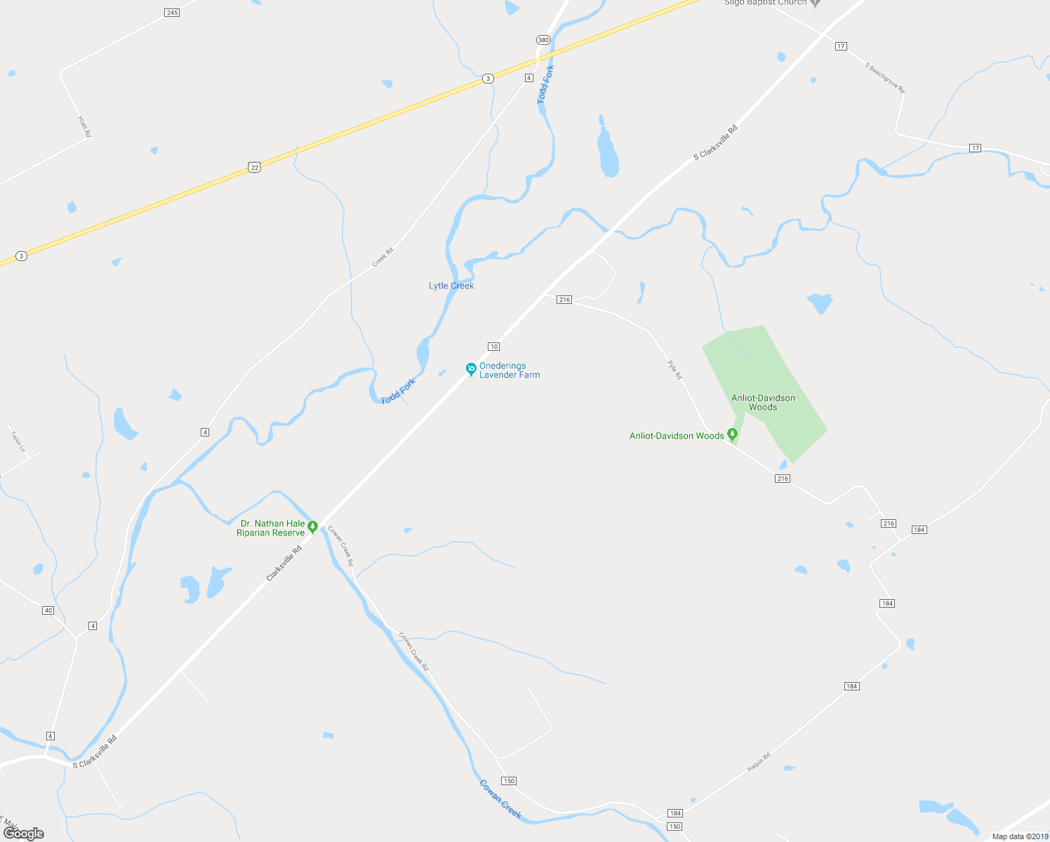 map of restaurants, bars, coffee shops, grocery stores, and more near 2305 South Clarksville Road in Clarksville