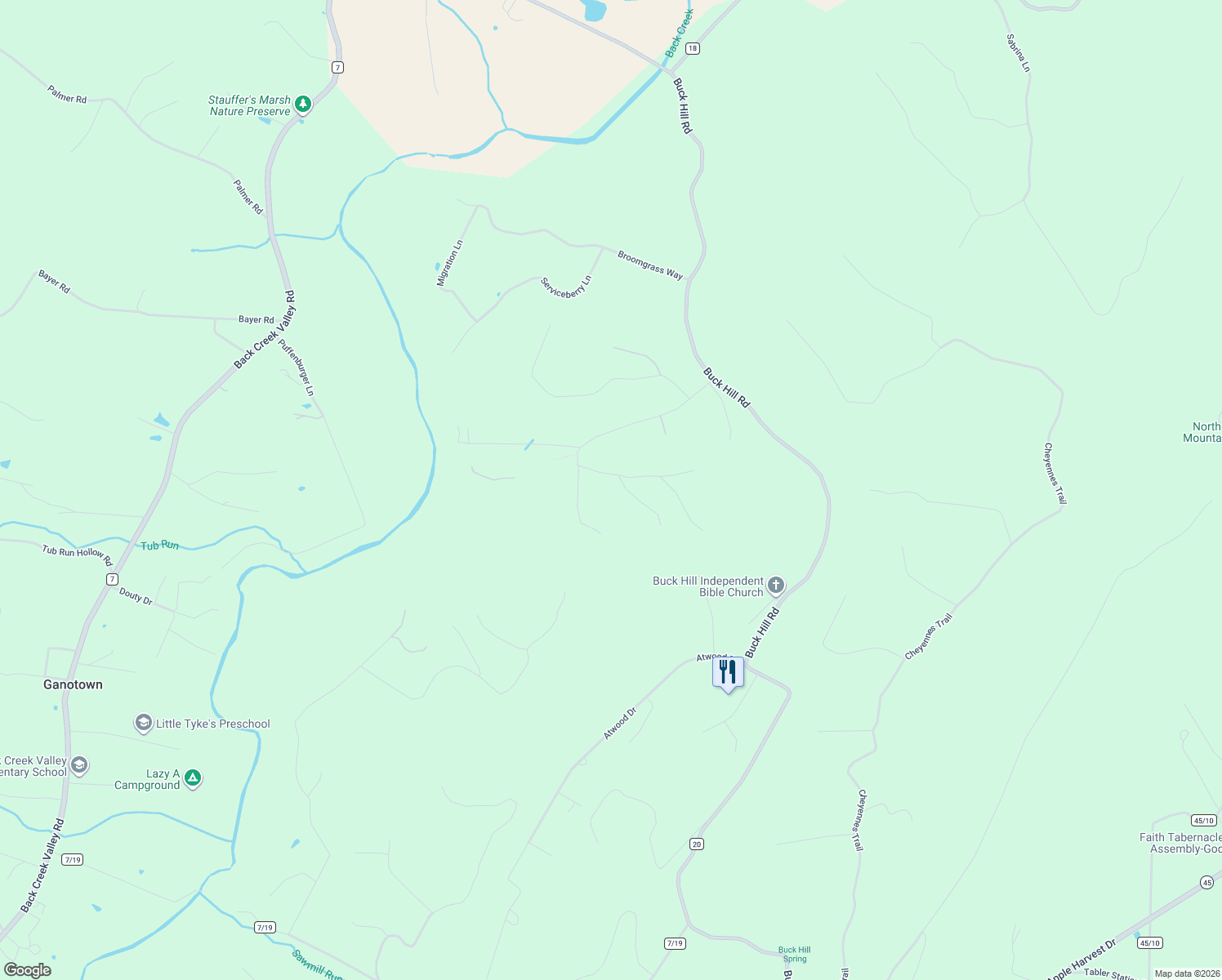 map of restaurants, bars, coffee shops, grocery stores, and more near 536 Jenkins Road in Gerrardstown