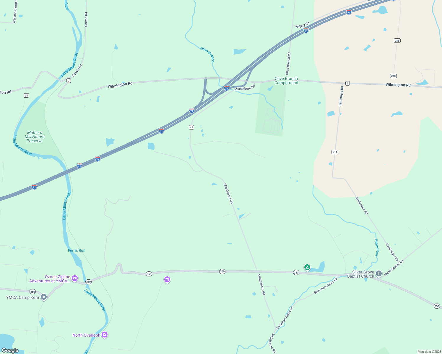 map of restaurants, bars, coffee shops, grocery stores, and more near 702 Middleboro Road in Oregonia