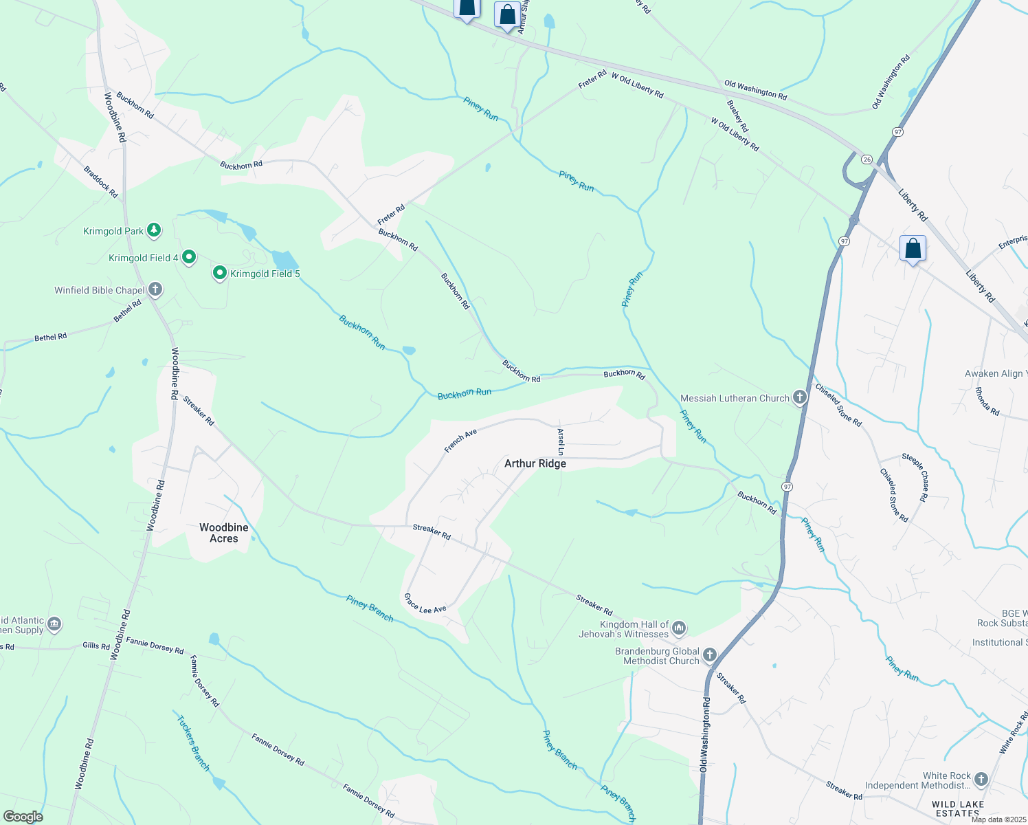 map of restaurants, bars, coffee shops, grocery stores, and more near 5668 French Avenue in Sykesville