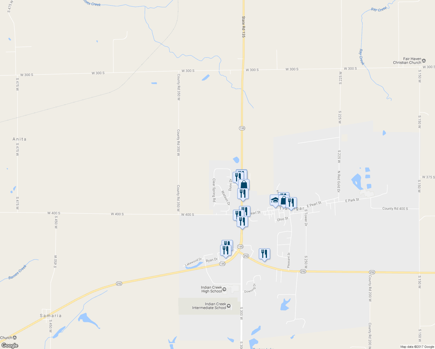 map of restaurants, bars, coffee shops, grocery stores, and more near 63 Clear Spring Road in Trafalgar