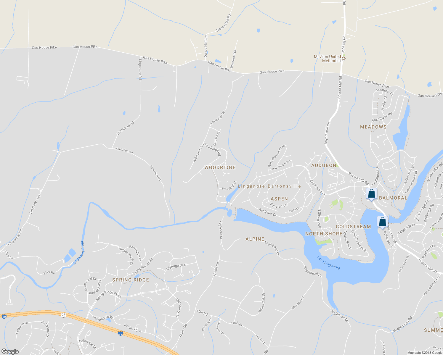 map of restaurants, bars, coffee shops, grocery stores, and more near 6735 Woodcrest Court in New Market